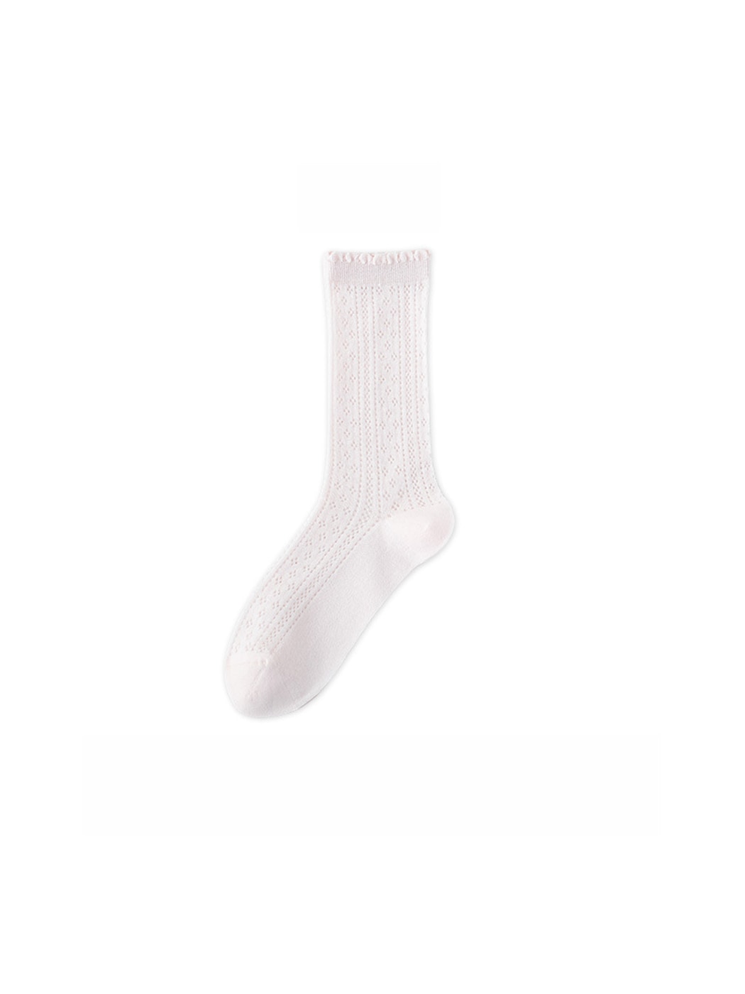Rufia - Solid Color Ruffle Openwork Casual Crew Socks