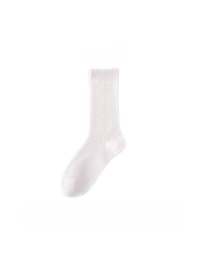 Rufia - Solid Color Ruffle Openwork Casual Crew Socks
