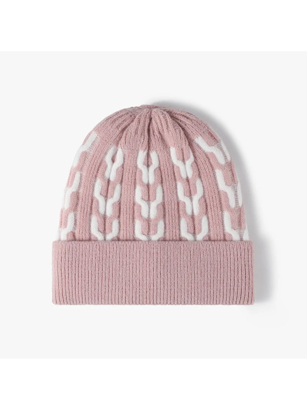 Haila - Contrast Chain-Pattern Fleece-Lined Beanie