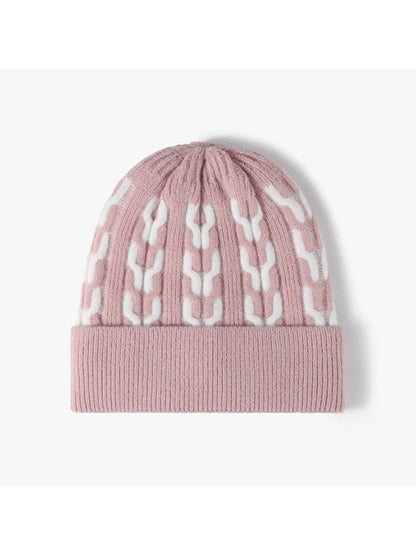 Haila - Contrast Chain-Pattern Fleece-Lined Beanie
