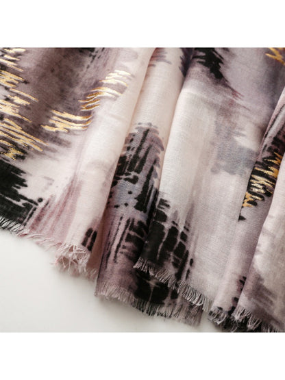 Scarvii - Gold Foil Scarf with Lake & Mountain Pattern