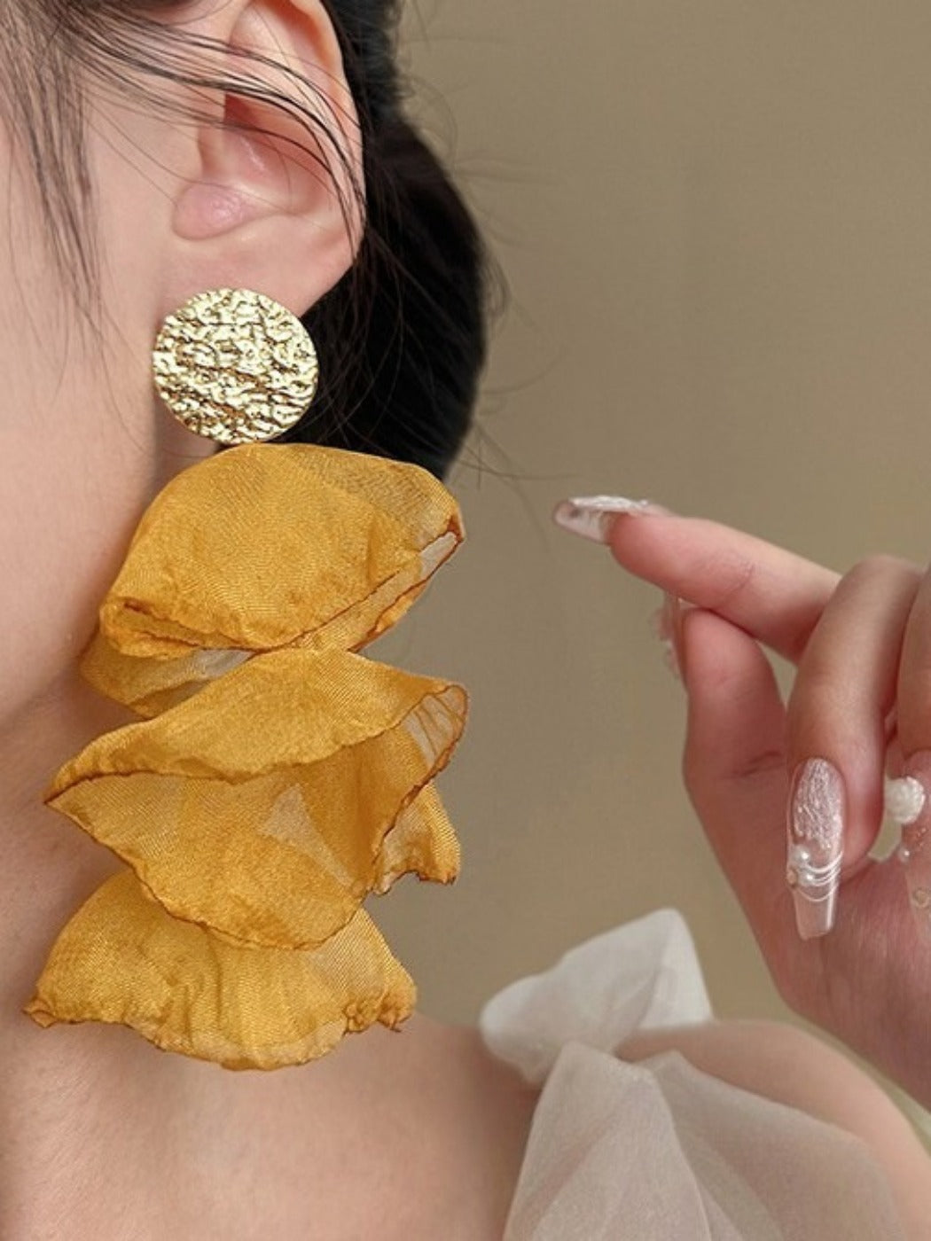 Earwish - Yellow Fabric Flower Tassel Earrings – Elegant & Dreamy