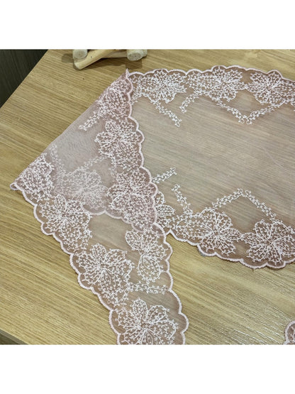 Scarvii - Floral Print Lace Trim Solid Triangle Bandana