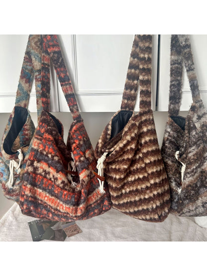 Cosbai - Soft Plaid Drawstring Shoulder Bag