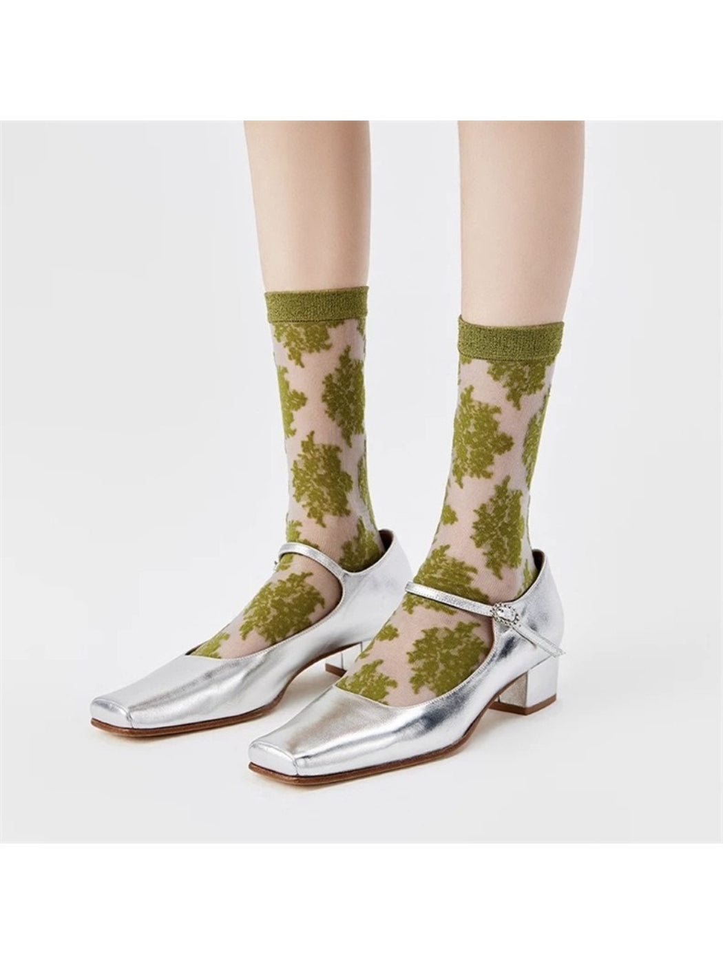 Rufia - Flocked Floral Crew Socks