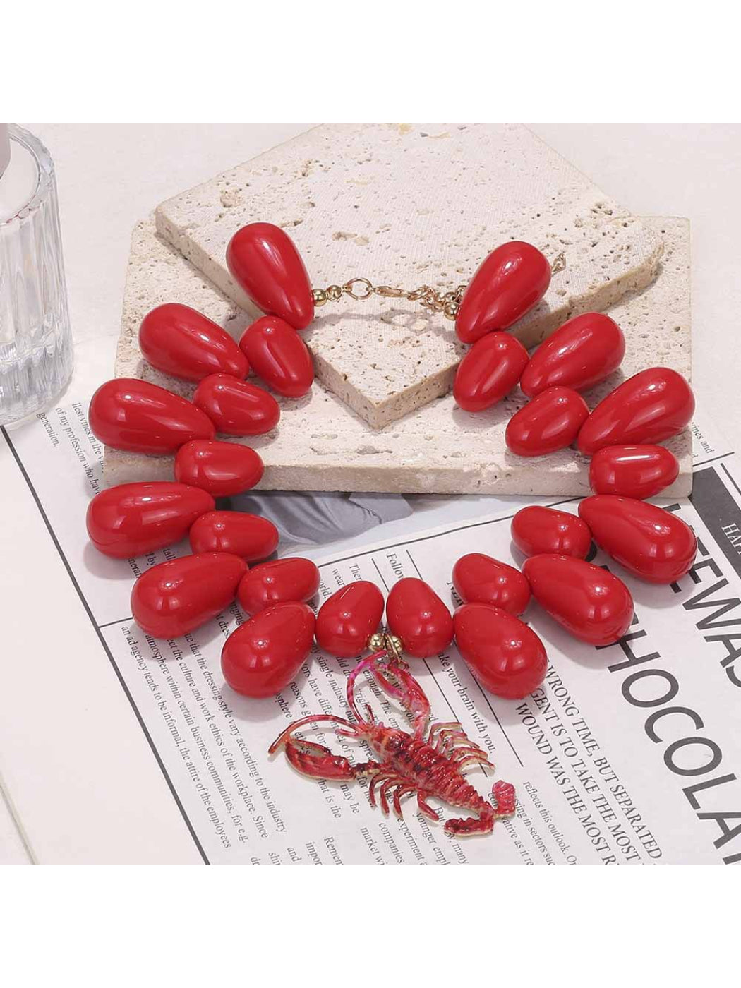 Neckit statement bead necklace with lobster pendant styled on a mannequin bust