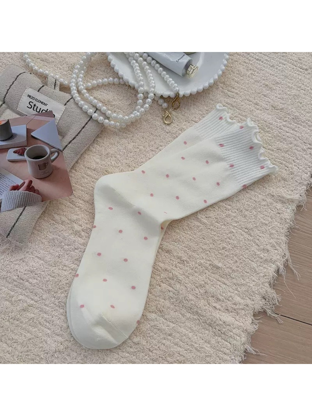 Rufia - Ruffle Cuff Polka Dot Ankle Socks