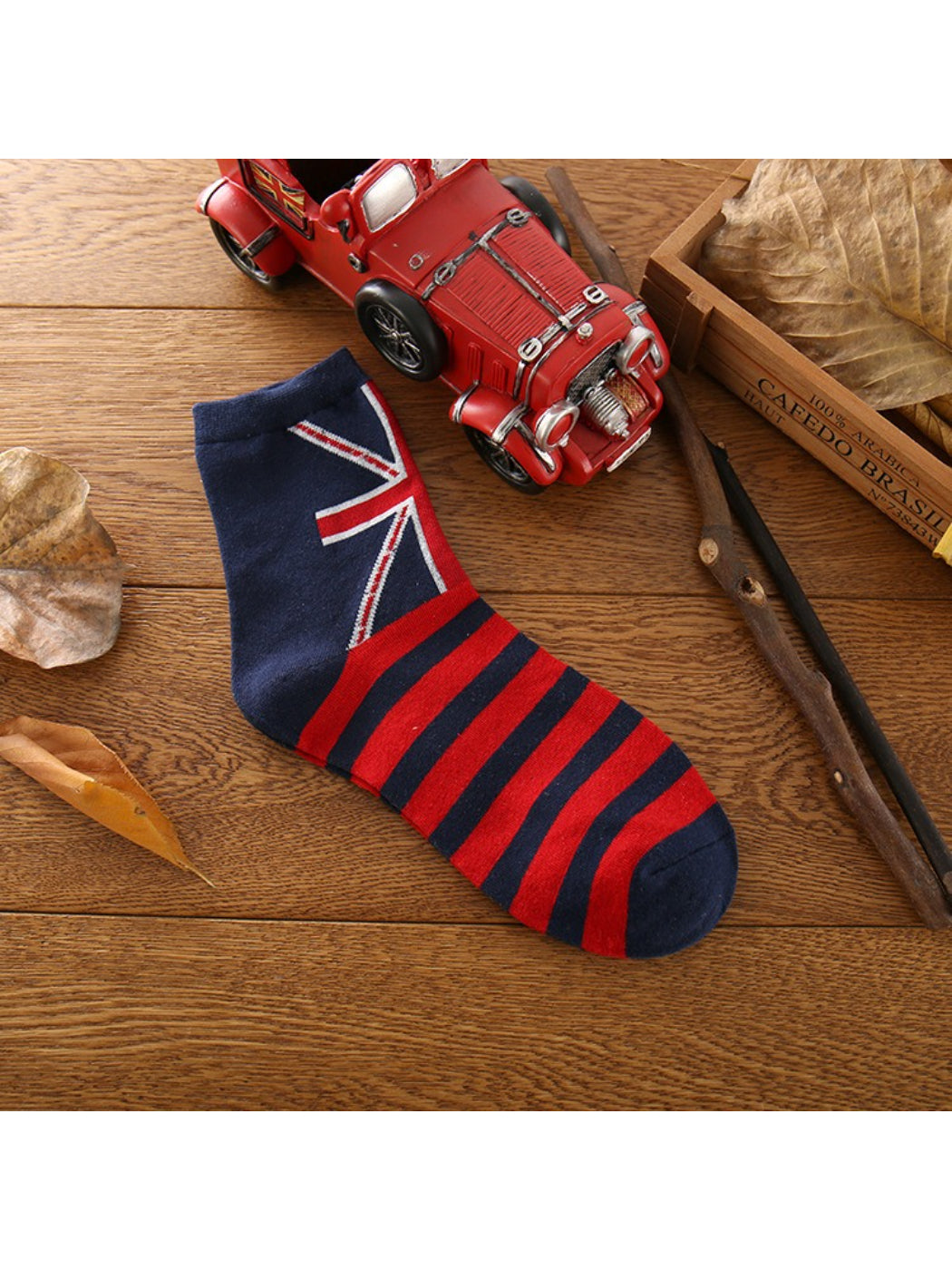 Close-up of Rufia striped crew socks showing knit texture and colors