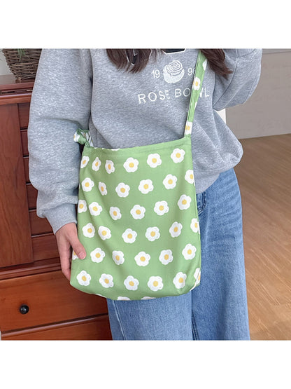 Cosbai - Green Floral Print Tote Bag