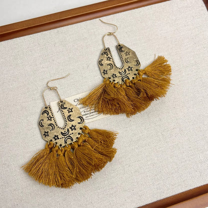Earwish - Vintage Boho Fringe Earrings with Distressed Metal