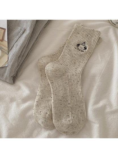 Rufia - Playful Mid Calf Dog Motif Crew Socks