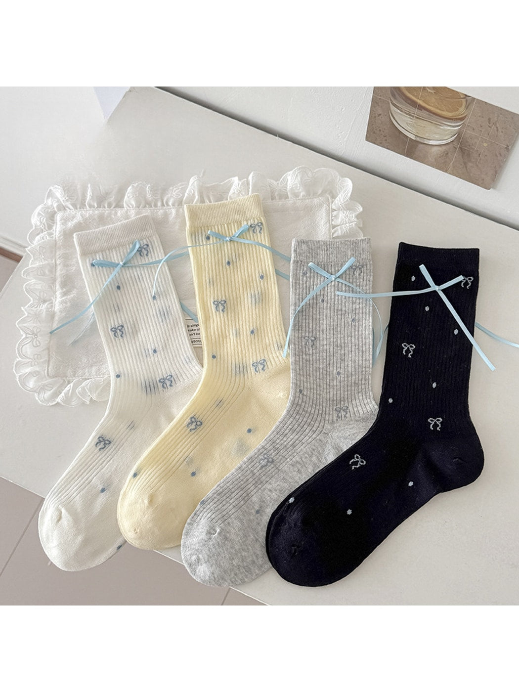 Rufia - Bow and Polka Dot Crew Socks