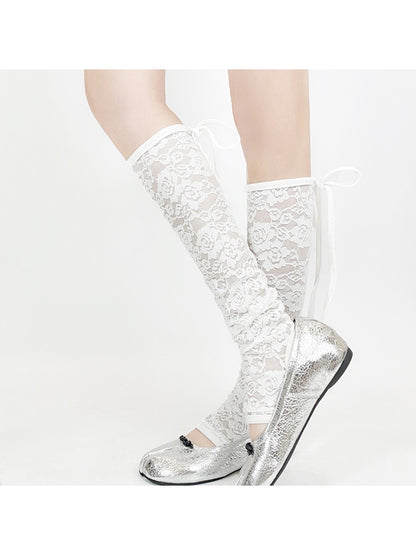 Rufia - Hollow-Out Lace Knee High Socks