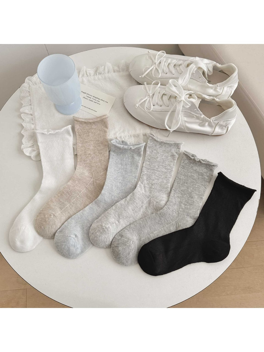 Rufia - Soft Knit Crew Socks with Rolled Cuff