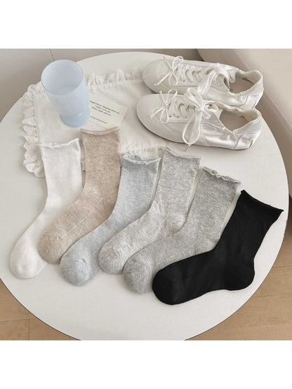 Rufia - Soft Knit Crew Socks with Rolled Cuff