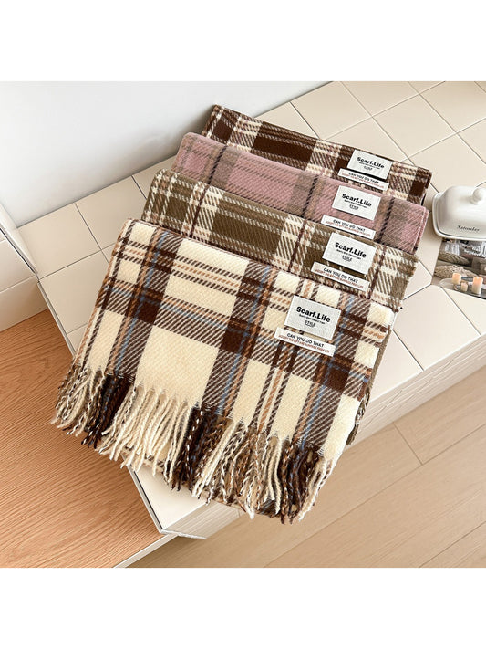 Scarvii - Cozy Vintage Check Tassel Scarf