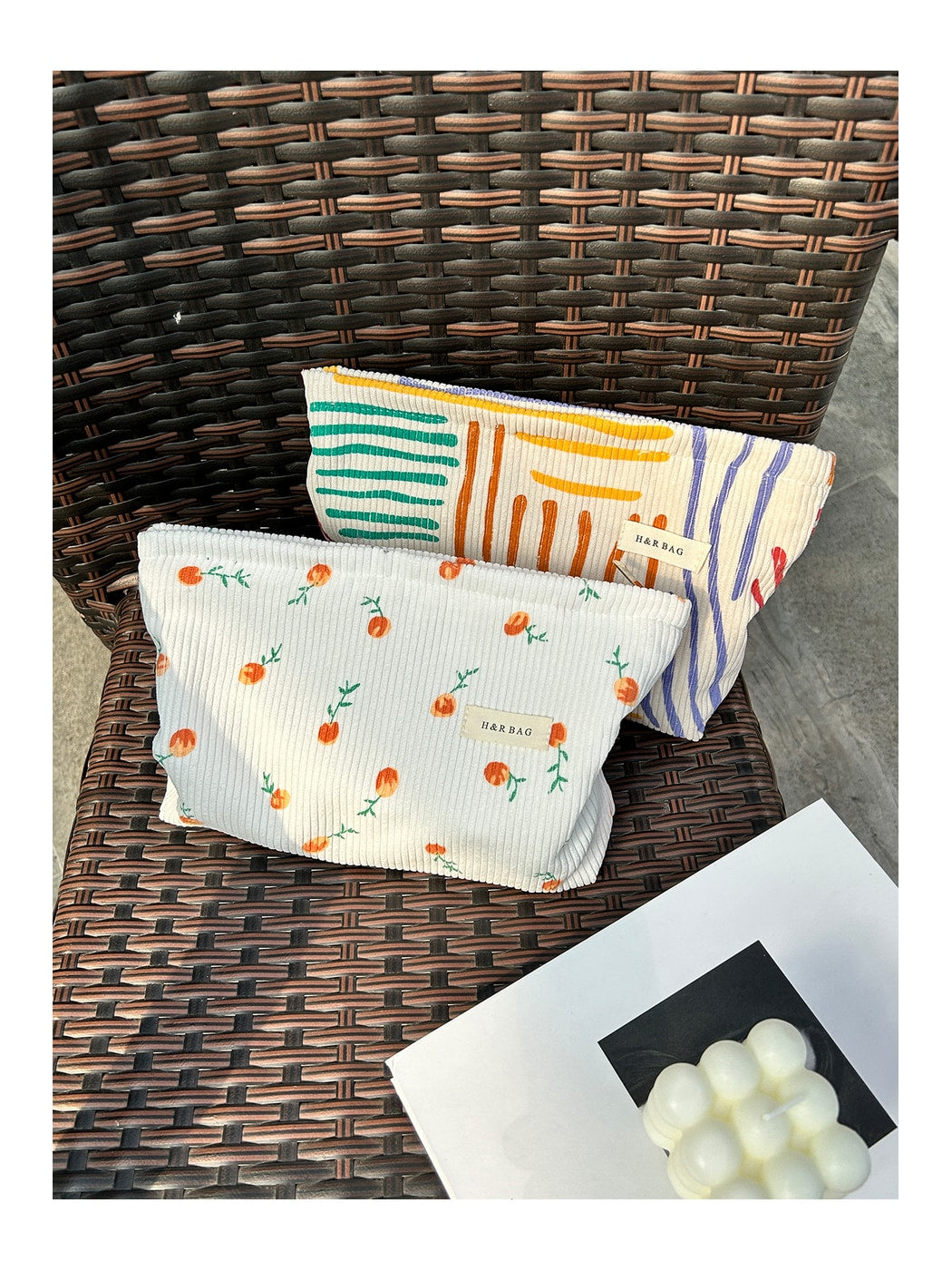 Cosbai - Striped and Printed Portable Cosmetic Bag