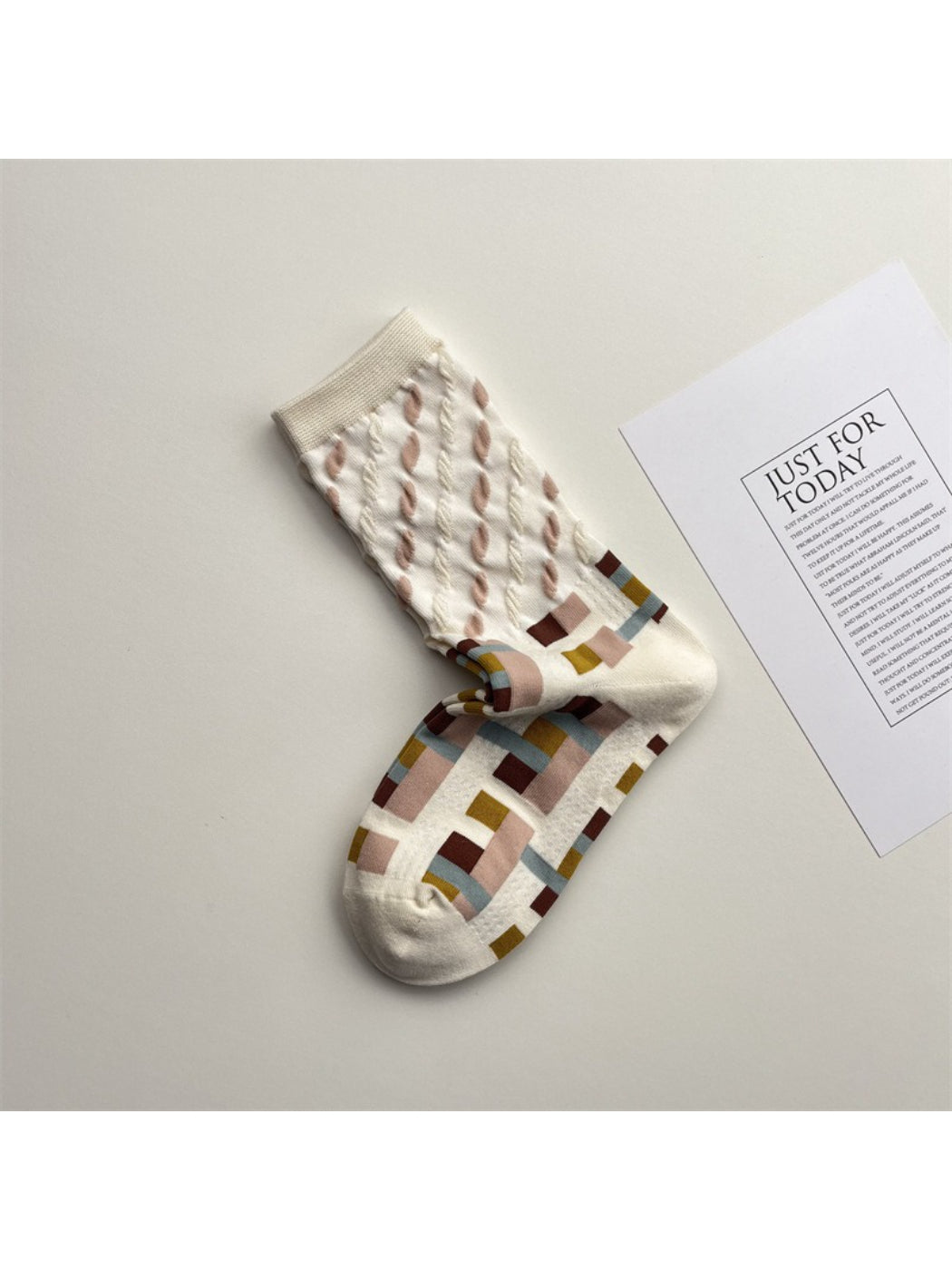 Rufia - Color Block Mid-Calf Socks – Check & Dots