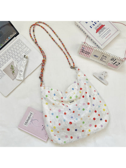 Cosbai - Polka Dot Textured Rope Strap Hobo Bag