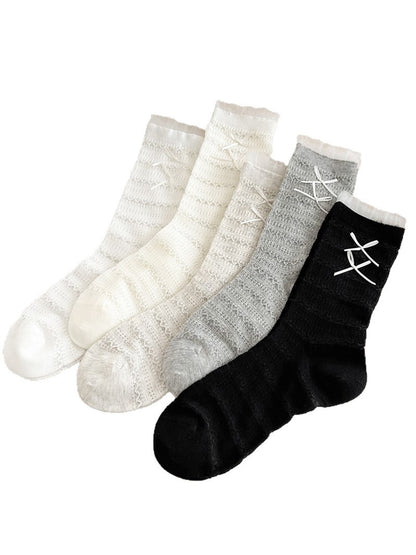 Rufia - Double Bow Detail Openwork Crew Socks