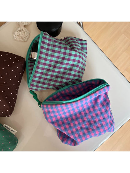 Cosbai - Polka Dot and Plaid Zip Pouch