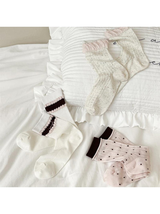 Rufia - Scalloped Cuff Ribbed Crew Socks
