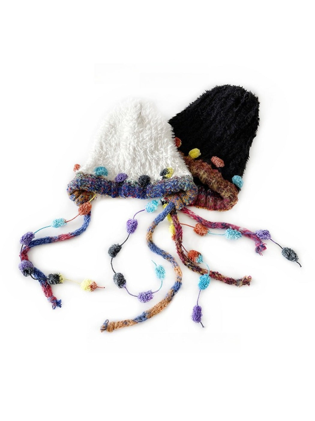 Haila - Winter Knitted Beanie with Pompom & Tassel Braids