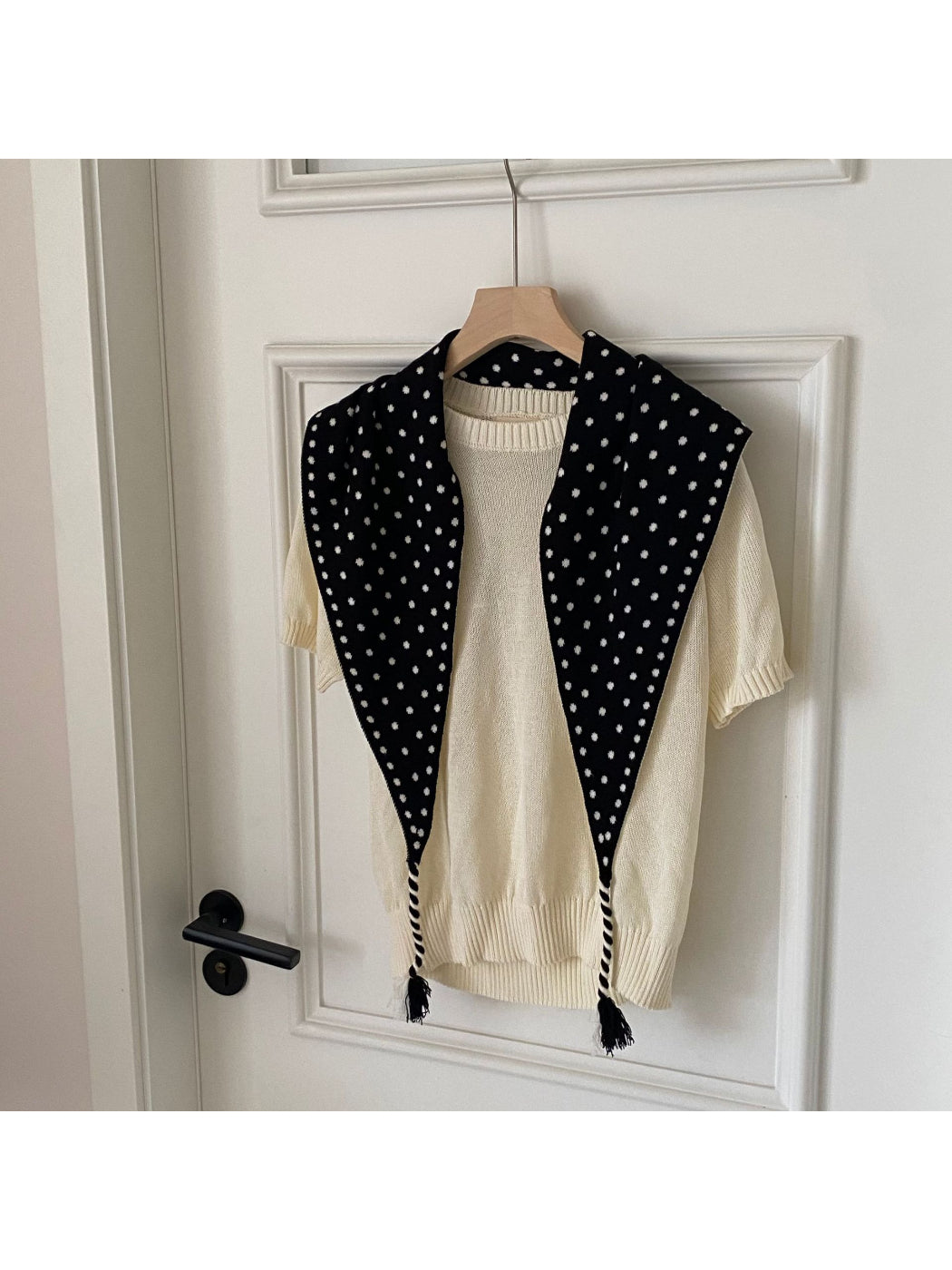 Scarvii - Polka Dot Tassel Triangle Scarf