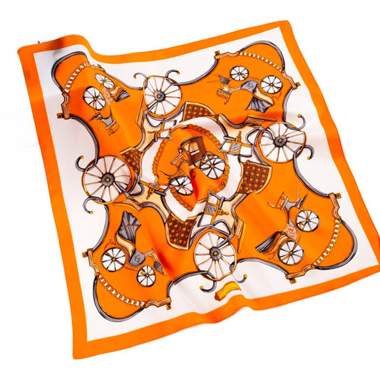 Scarvii - Pumpkin Carriage Print Square Scarf - Vintage & Playful
