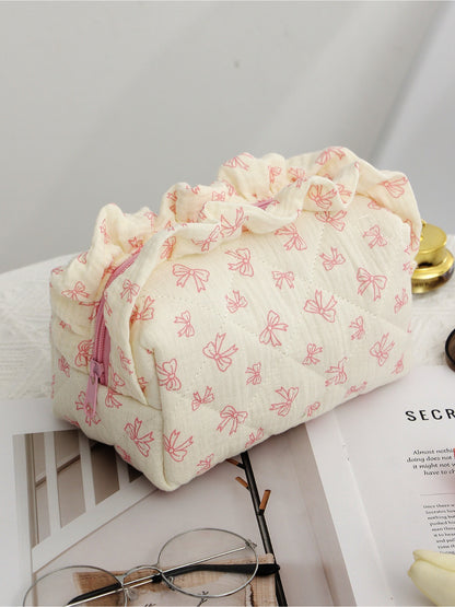 Cosbai - Quilted Cherry Makeup Pouch with Bow Pattern detail view 2