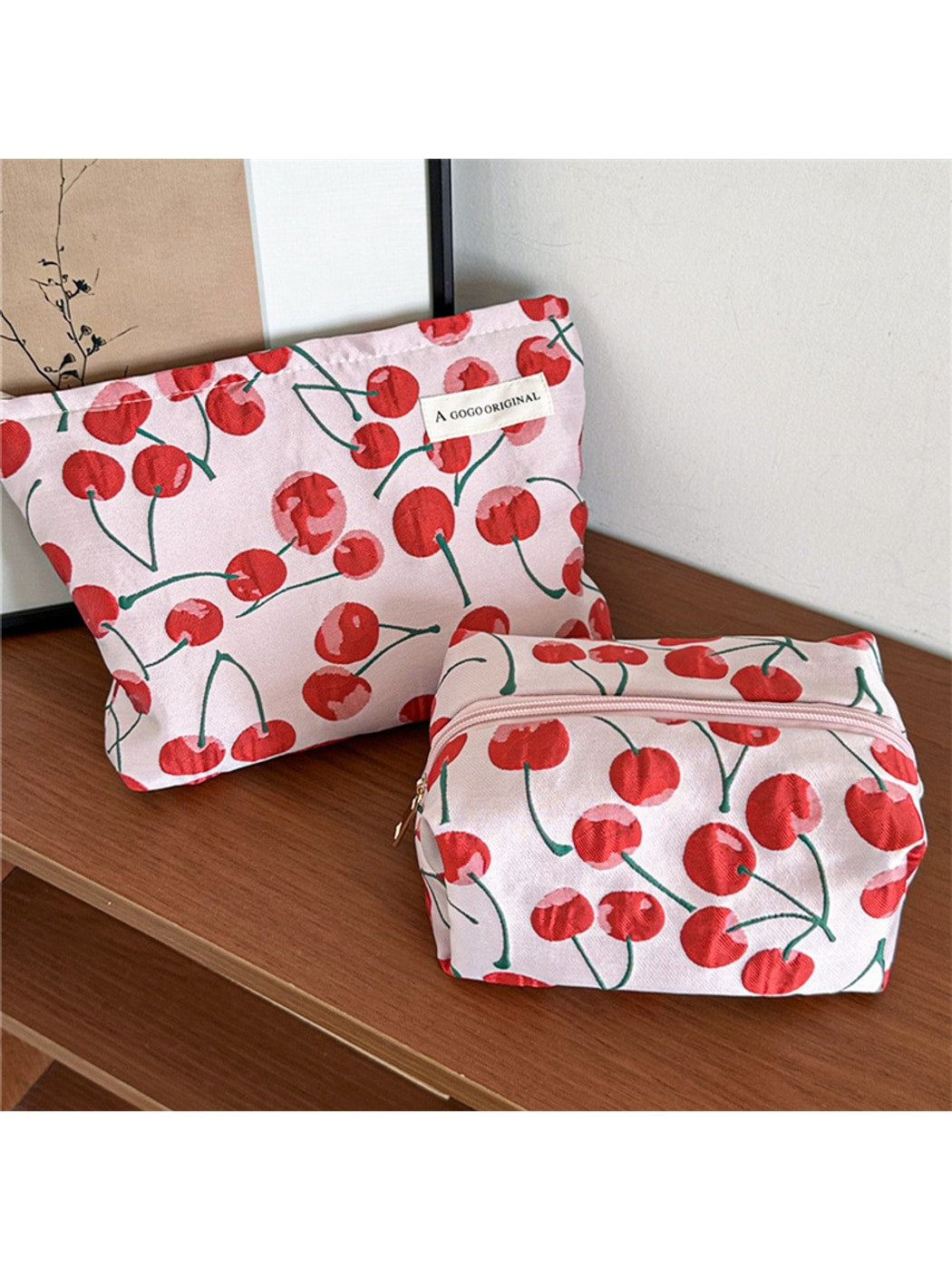 Cosbai - Cherry Print Zipper Cosmetic Bag