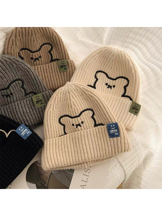 Haila - Winter Bear Embroidery Knitted Beanie