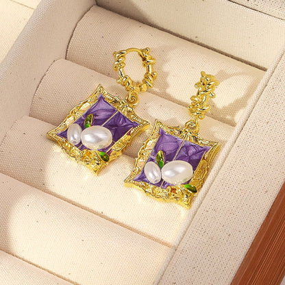 Earwish - Vintage Purple Painting Earrings – Artistic & Elegant