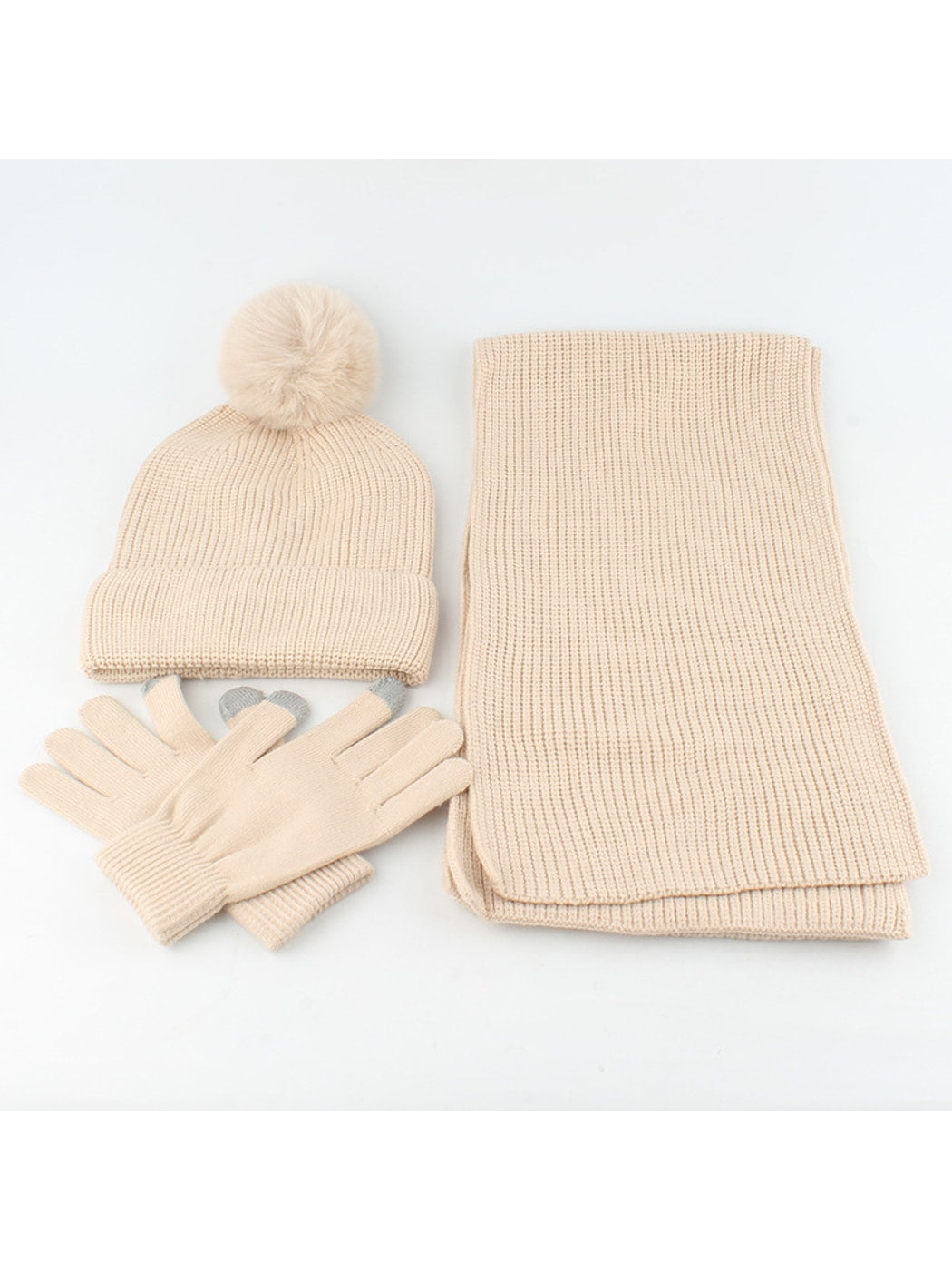 Haila - Solid Color Beanie Scarf Gloves Set