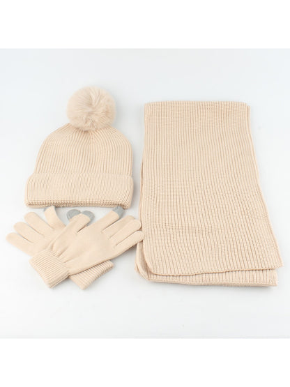 Haila - Solid Color Beanie Scarf Gloves Set