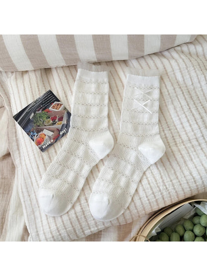 Rufia - Lace Bow Ruffle Trim Crew Socks
