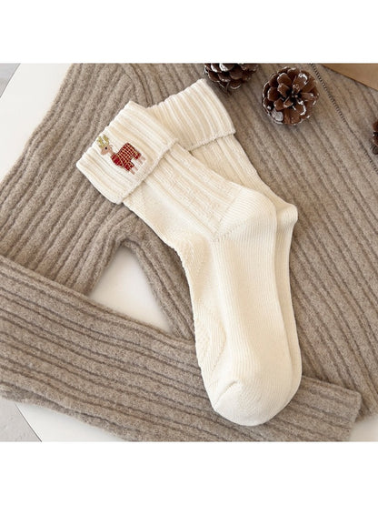 Rufia - Cute Holiday Motif Ribbed Crew Socks
