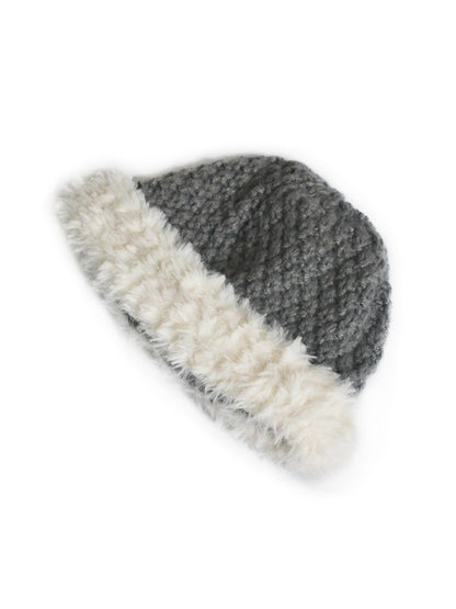 Haila - Cozy Fuzzy Trim Textured Knit Beanie