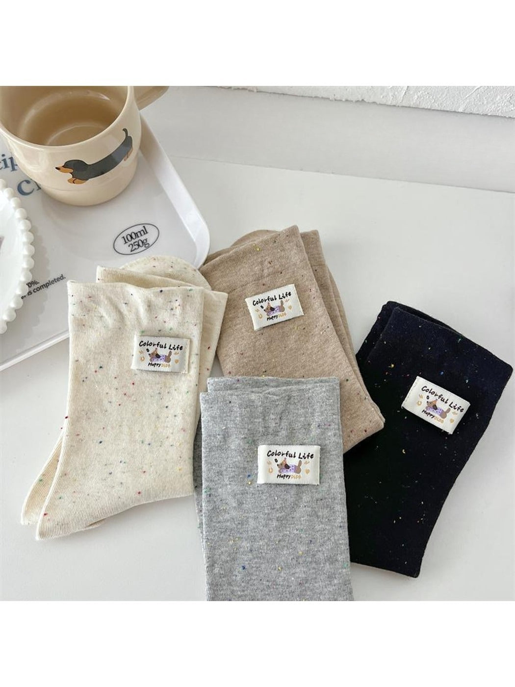 Rufia - Dachshund Detail Speckled Crew Socks