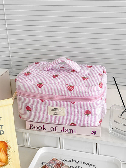 Cosbai compact fruit print travel cosmetic bag with handle and closure