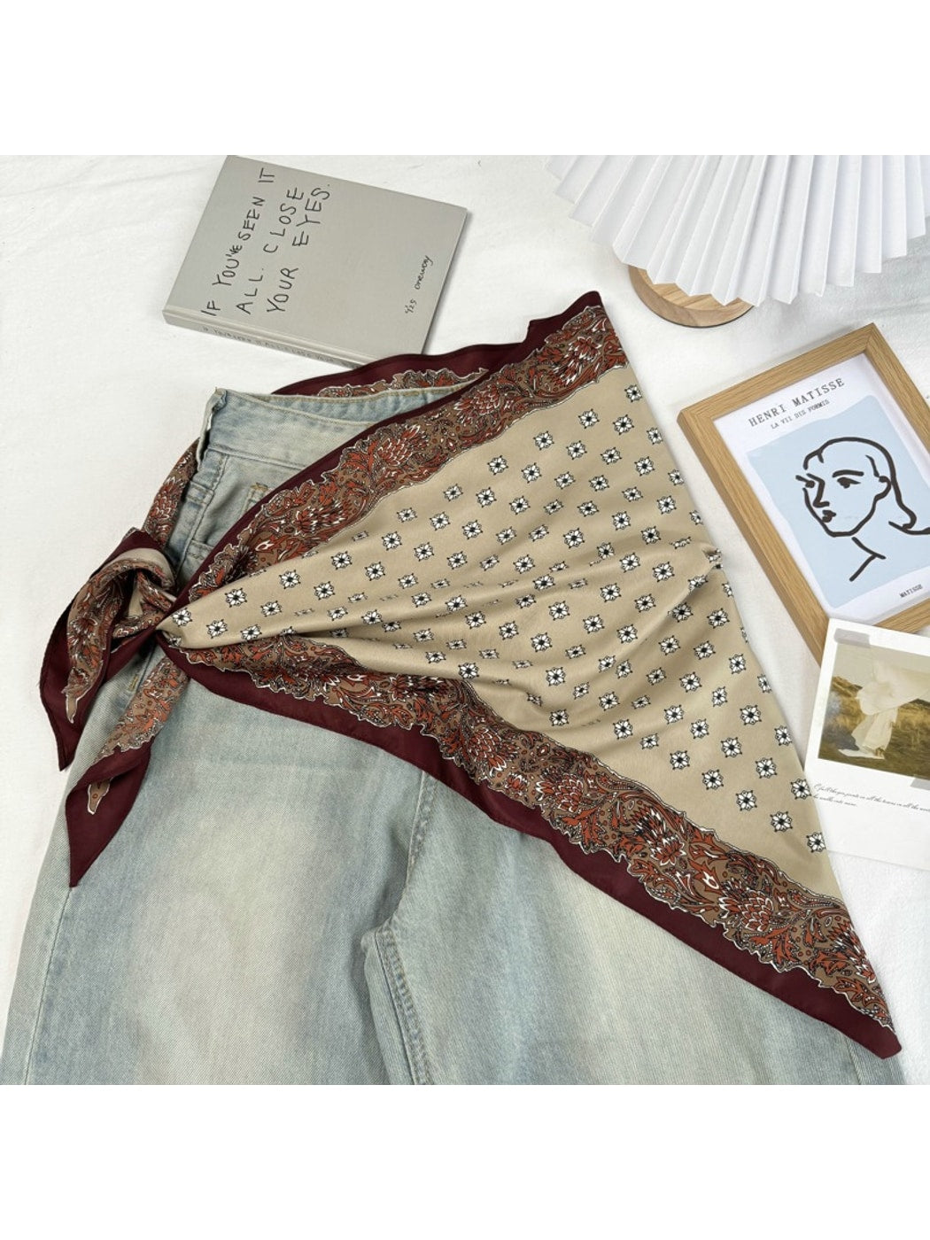 Scarvii - Paisley Border Print Triangle Scarf