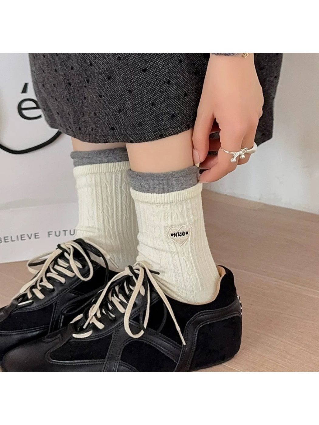Rufia - Heart Label Ribbed Mid-Calf Crew Socks
