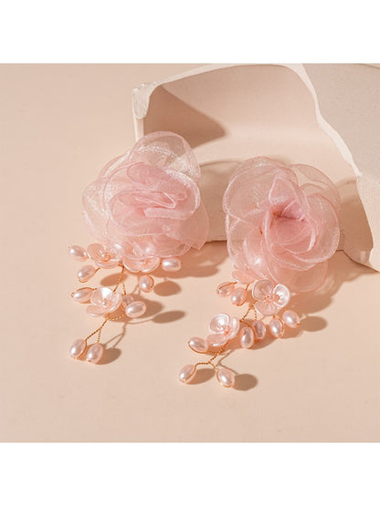 Earwish – Pearl Lace Blossom Tassel Earrings