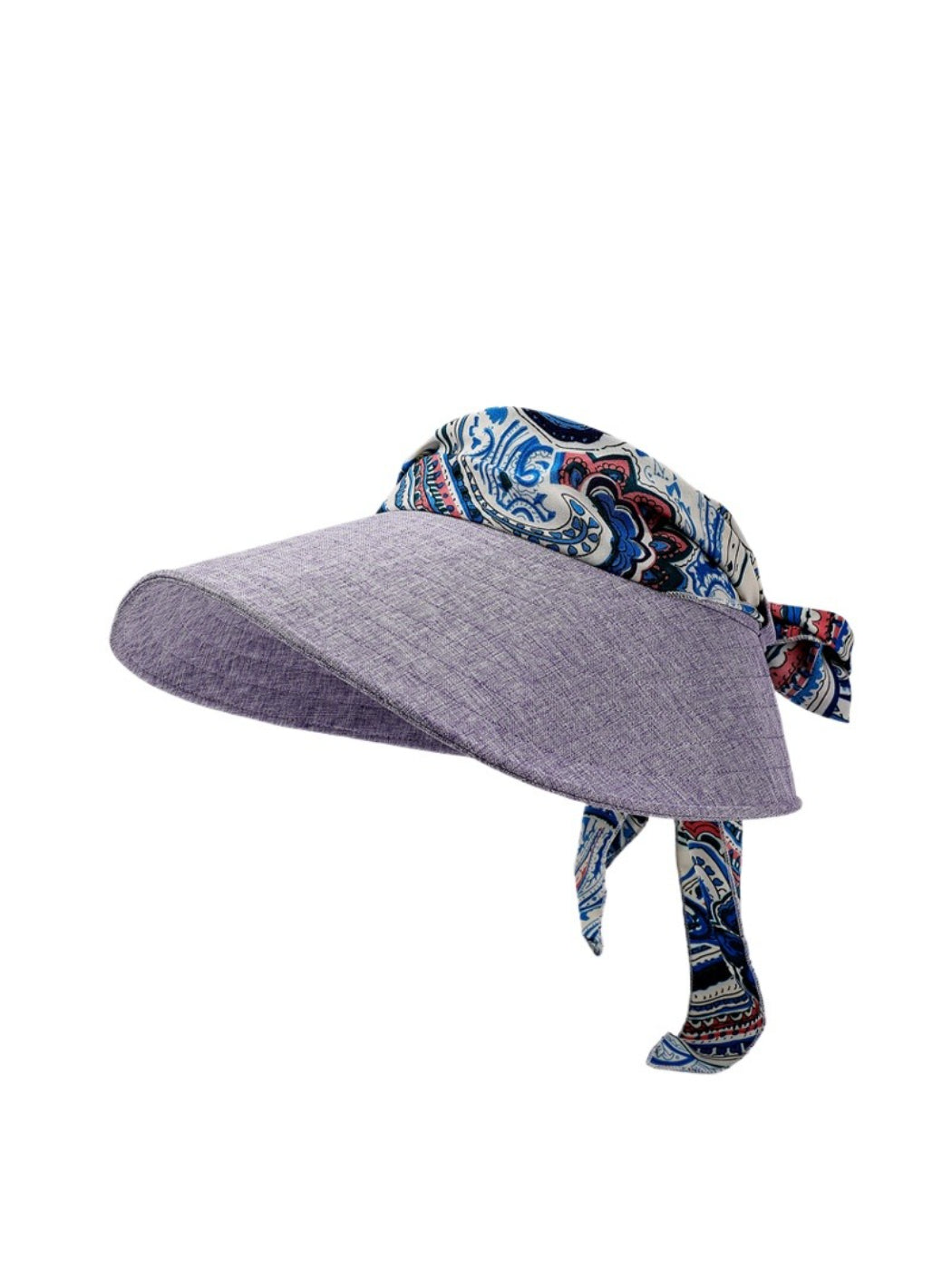 Haila hat displayed on a stand highlighting its shape and colorful pattern