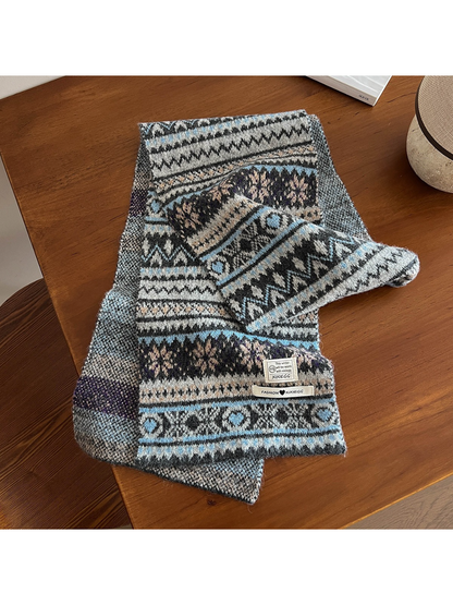 Scarvii - Geometric Fuzzy Knit Long Scarf