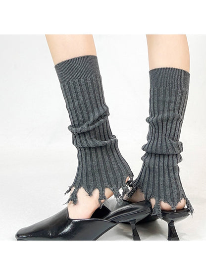 Cozyra - Ribbed Slouchy Fringe Leg Warmers