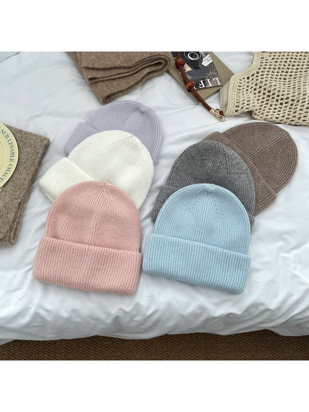Haila - Minimal Solid Color Brimless Knit Beanie Hat