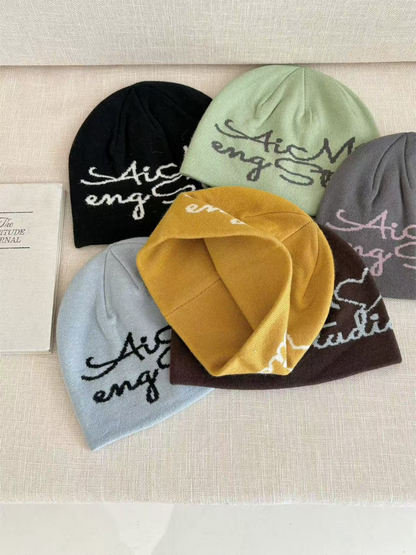 Haila - Script Letter Knit Beanie