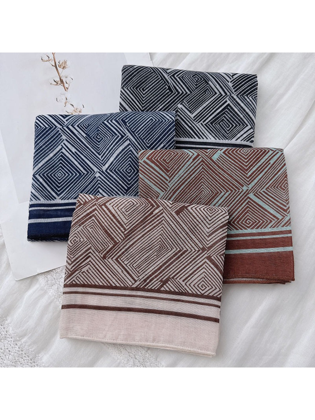 Scarvii - Geometric Print Lightweight Square Scarf
