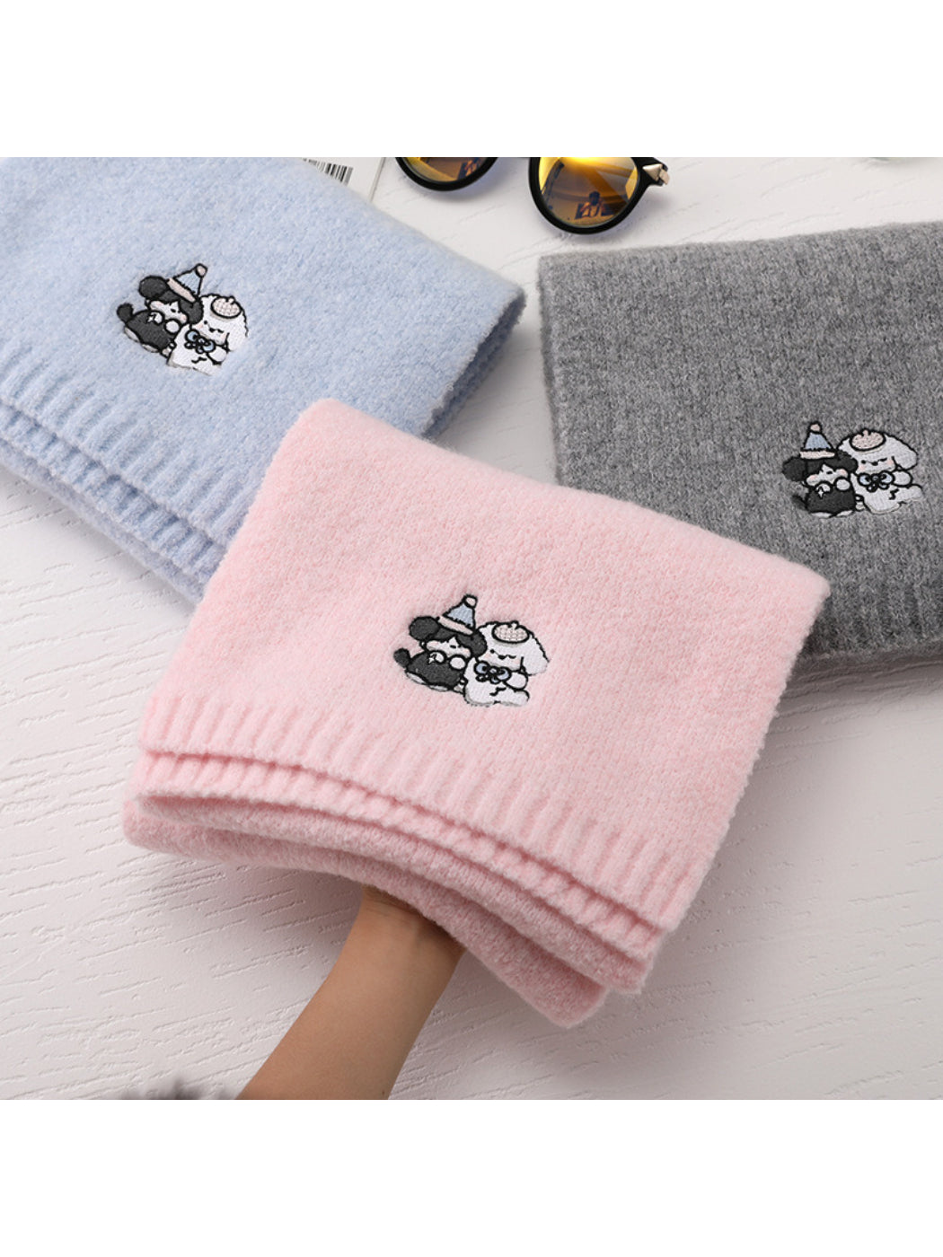 Scarvii Grey Scarf with Dog Embroidery